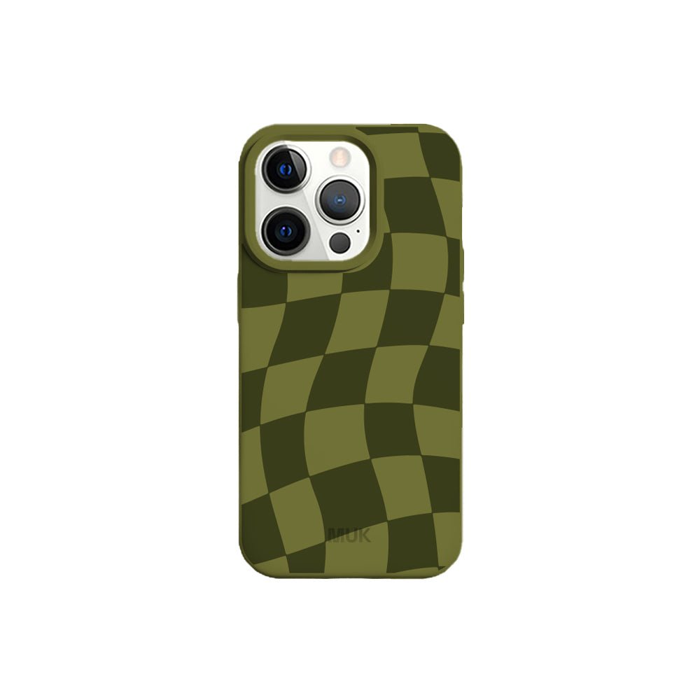 Funda de móvil TPU verde con diseño de ajedrez
