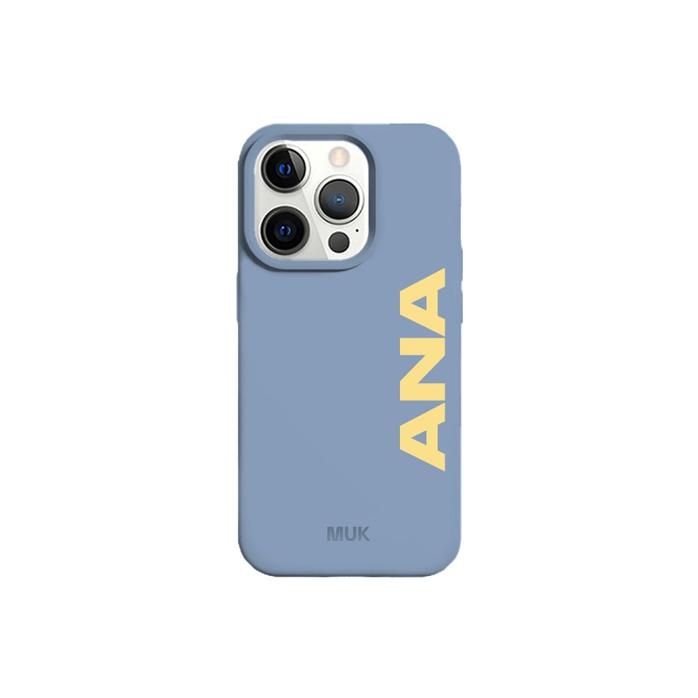 Blue TPU mobile phone case with personalized name design
