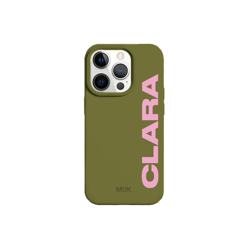 Green TPU mobile phone case with personalized name design
