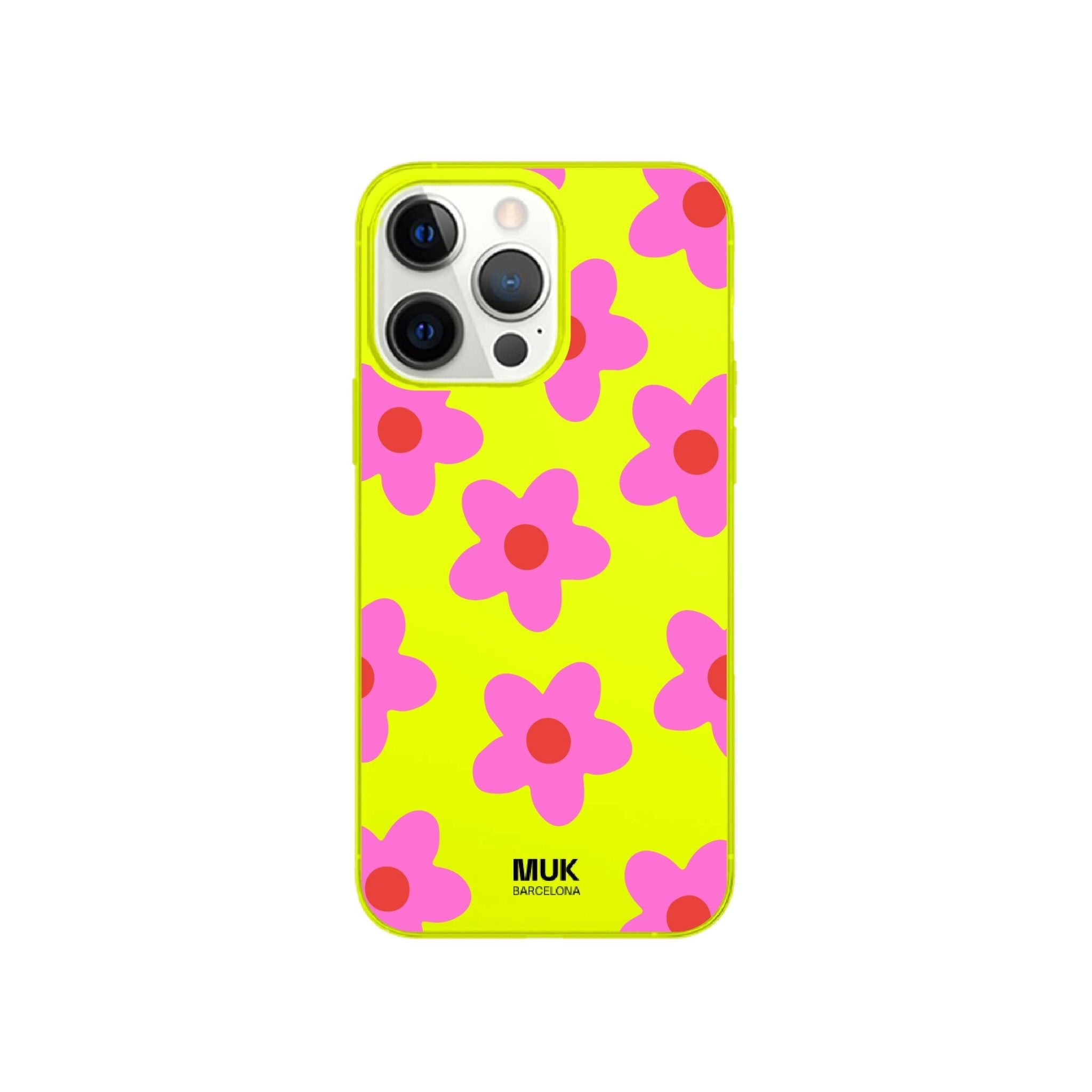 Funda de móvil color yellow fluor con diseño de flores
