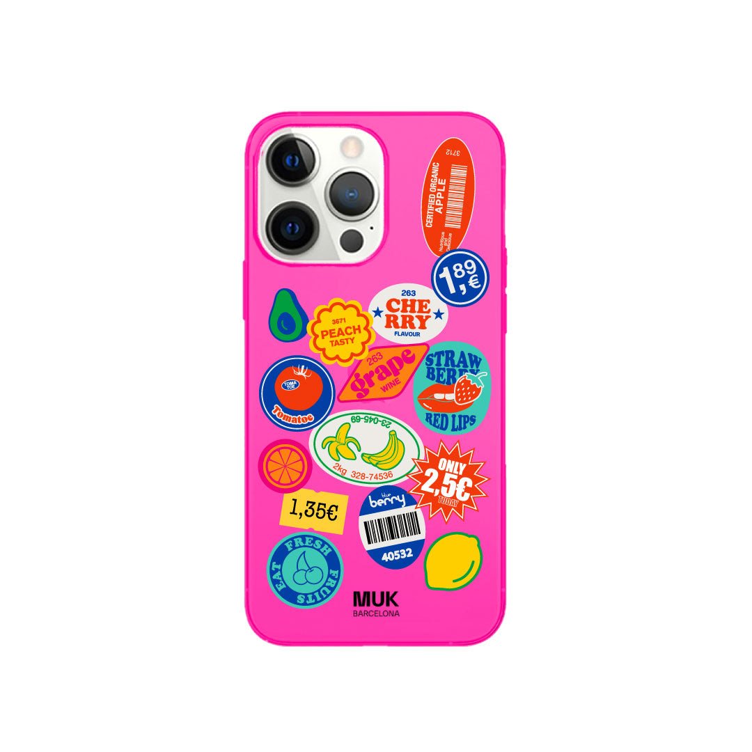 Funda de móvil color pink fluor con diseño Fruit
