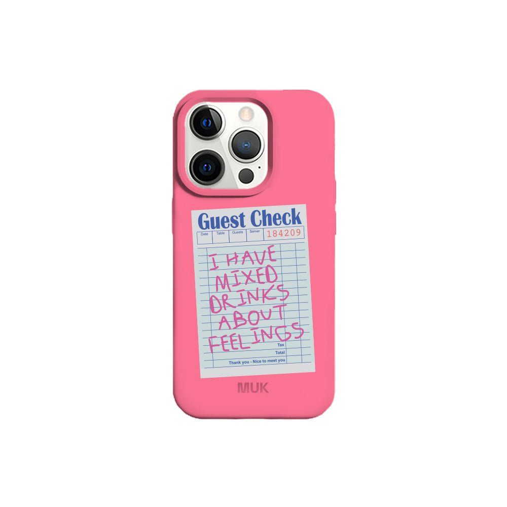 Pink TPU mobile phone case with guest list design
