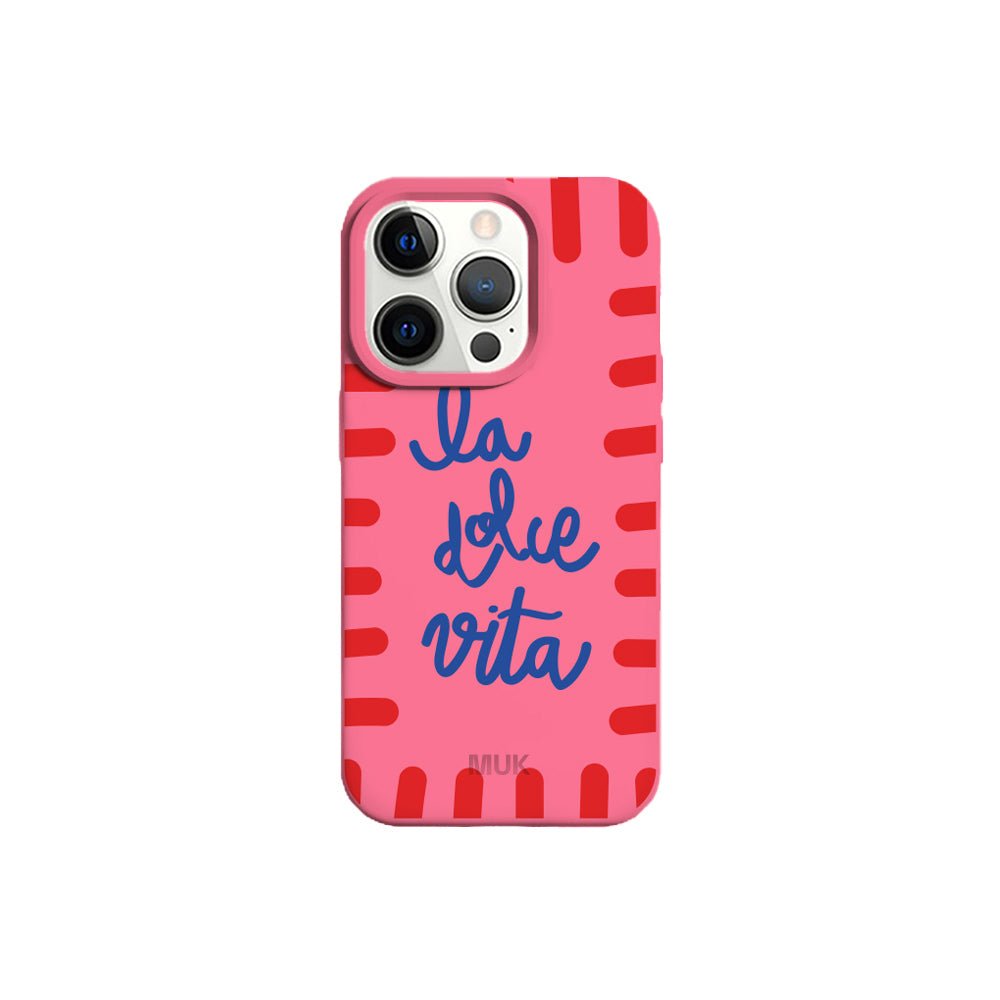 Pink TPU mobile phone case with "La Dolce Vita" design
