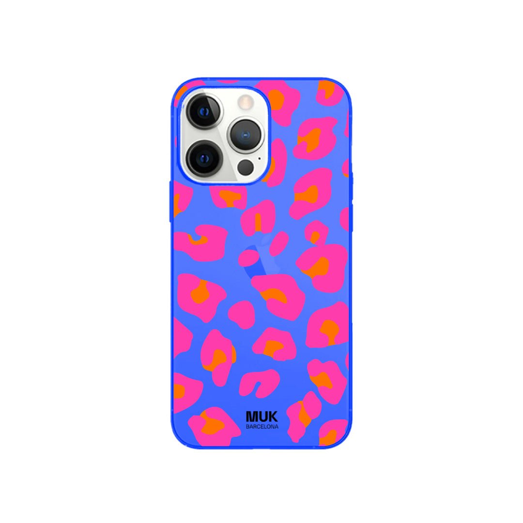 Funda de móvil color blue fluor con diseño de leopardo
