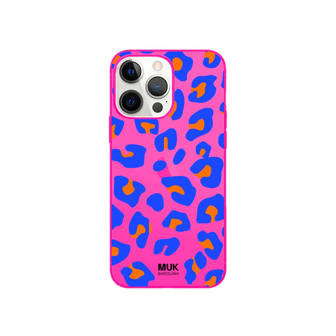 Funda de móvil color pink fluor con diseño de leopardo
