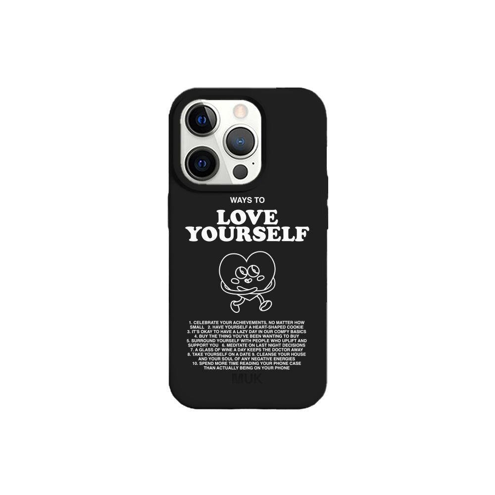 Funda de móvil TPU negra con diseño de love yourself
