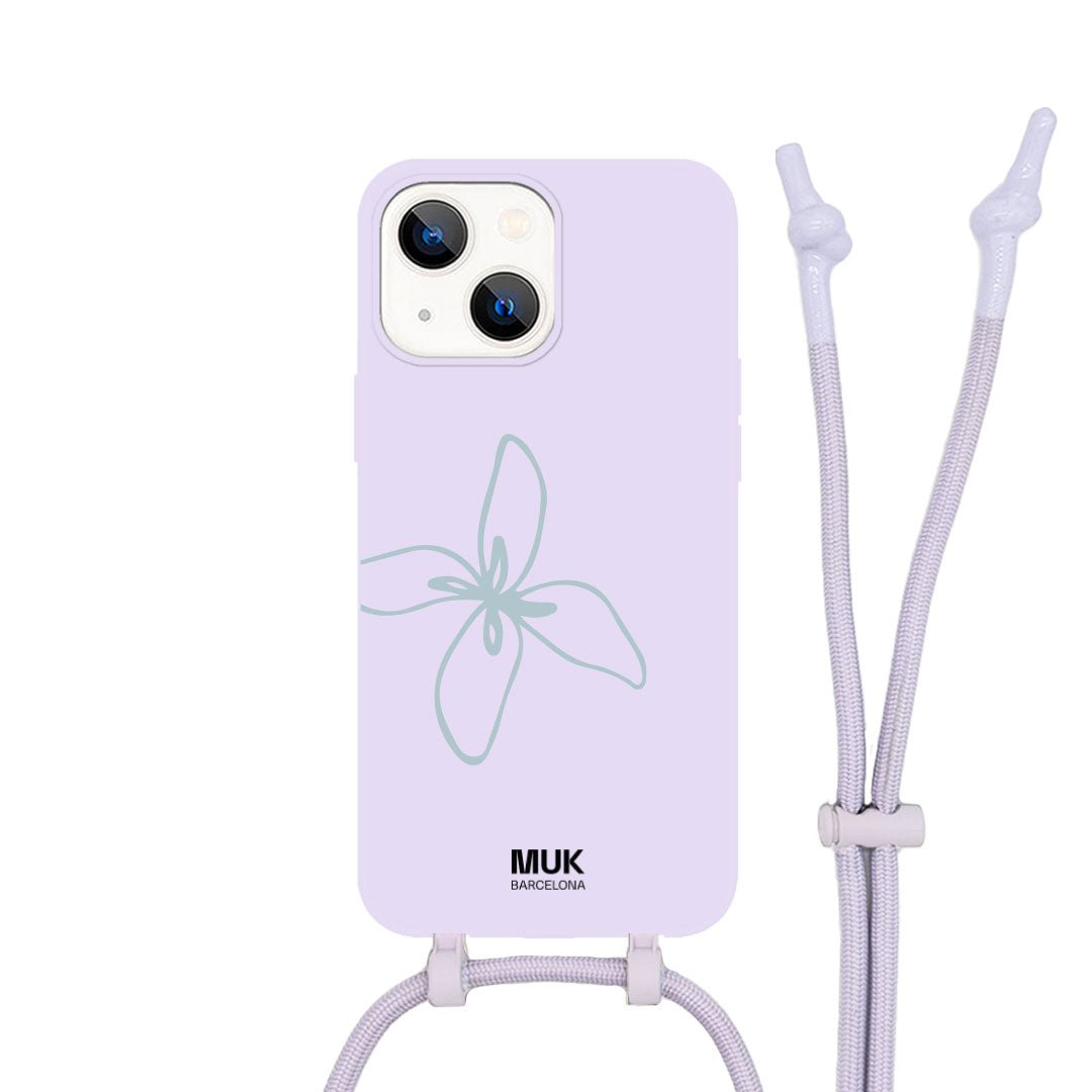 Funda de móvil compatible con MagSafe con diseño minimalista de una flor sobre base de color lila. Fundas de móvil con carga inalámbrica (a partir del iPhone12).
