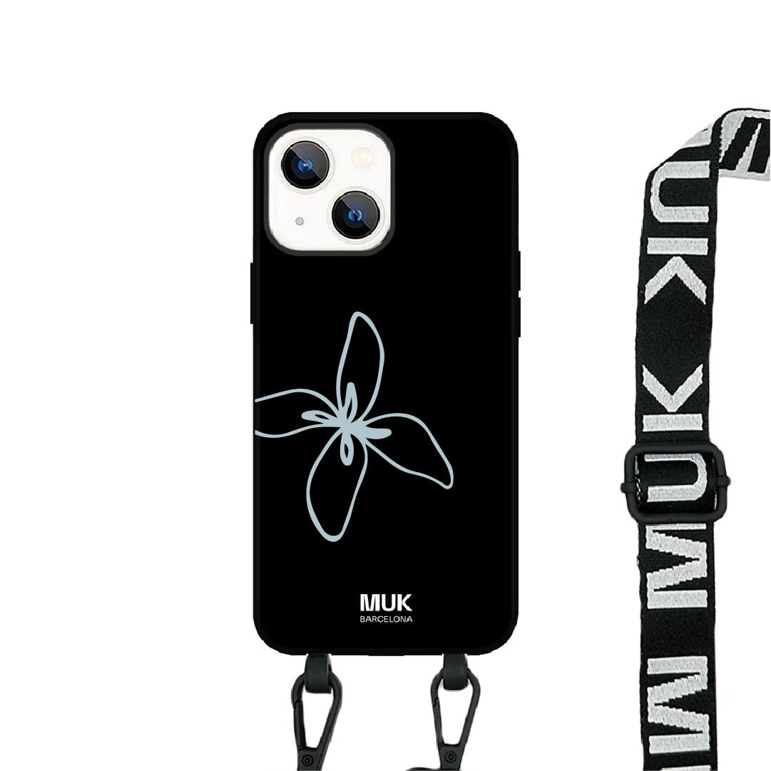Funda de móvil compatible con MagSafe con diseño minimalista de una flor sobre base de color negro. Fundas de móvil con carga inalámbrica (a partir del iPhone12).
