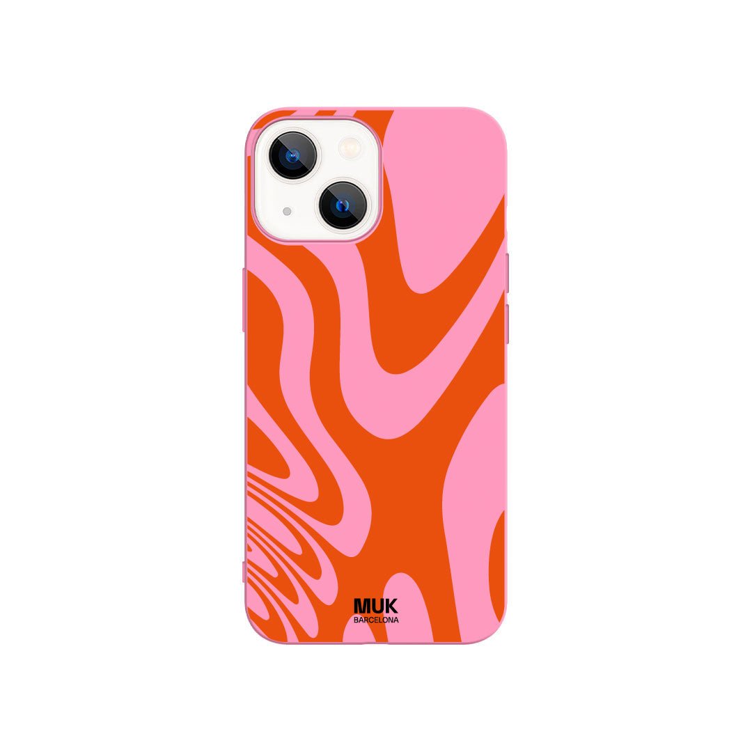 Pink TPU phone case with moving paint blobs design.
