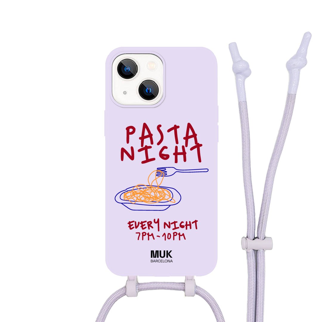 Funda de móvil compatible con MagSafe con estampado de pasta night sobre base de color lila. Fundas de móvil con carga inalámbrica (a partir del iPhone12).
