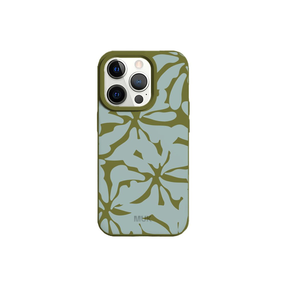 Green TPU mobile phone case with plant pattern design
