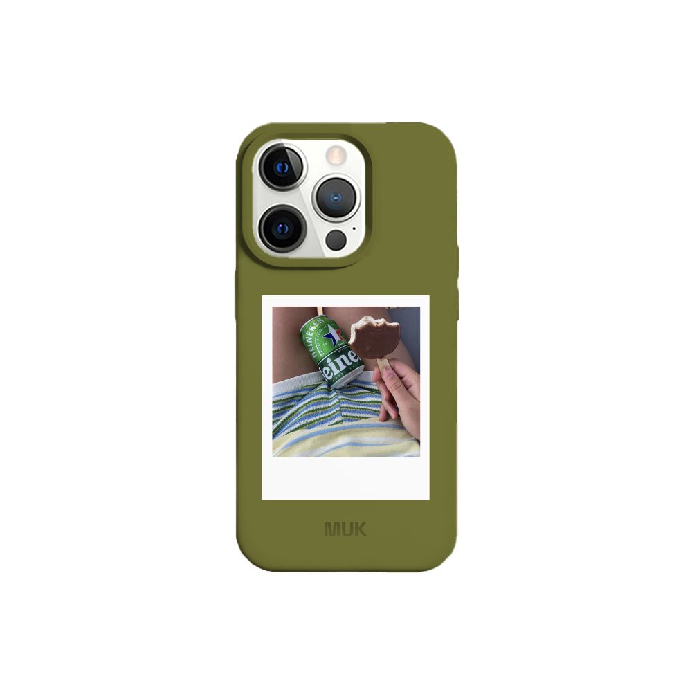 Funda de móvil TPU verde con diseño de polaroid
