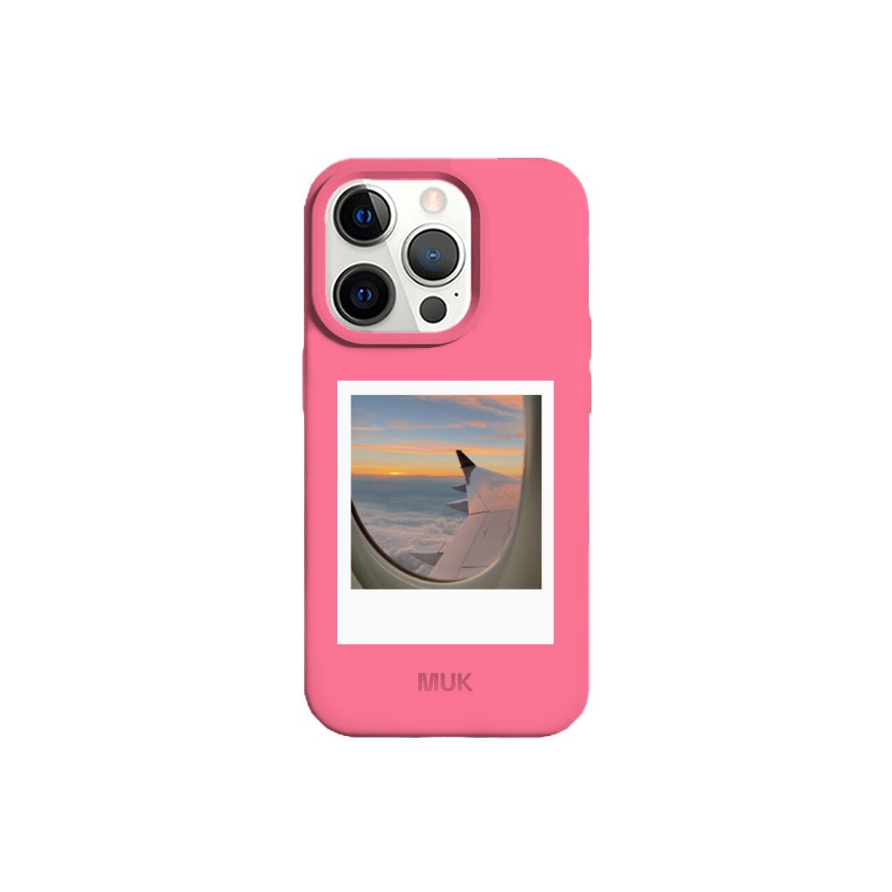 Funda de móvil TPU rosa con diseño de polaroid
