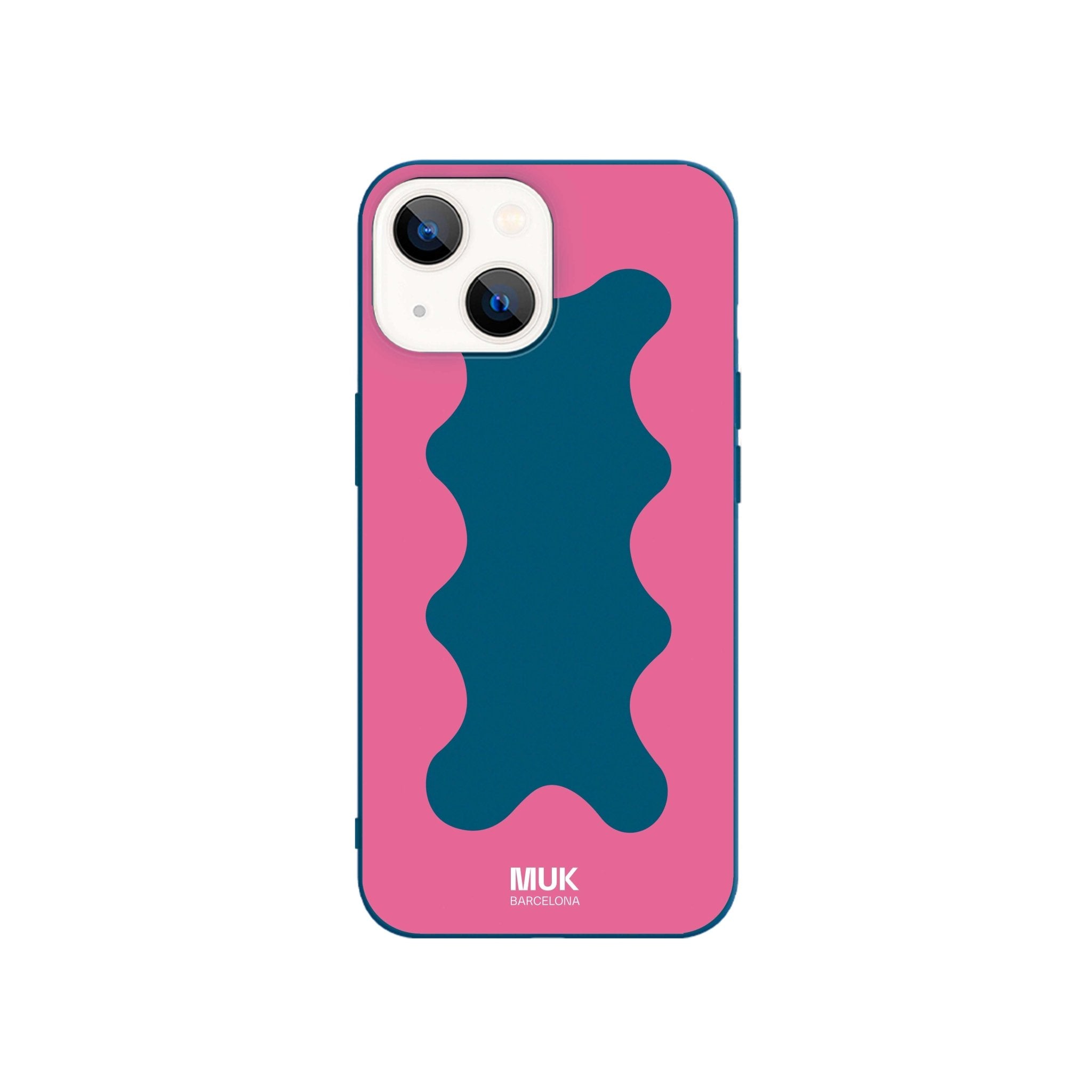 Blue TPU phone case with pink wavy frame design.
