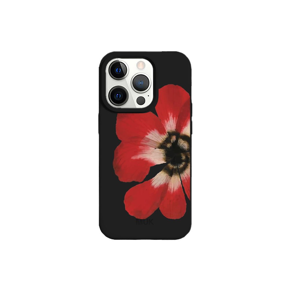 Funda de móvil TPU negra con diseño de flor en rojoE
