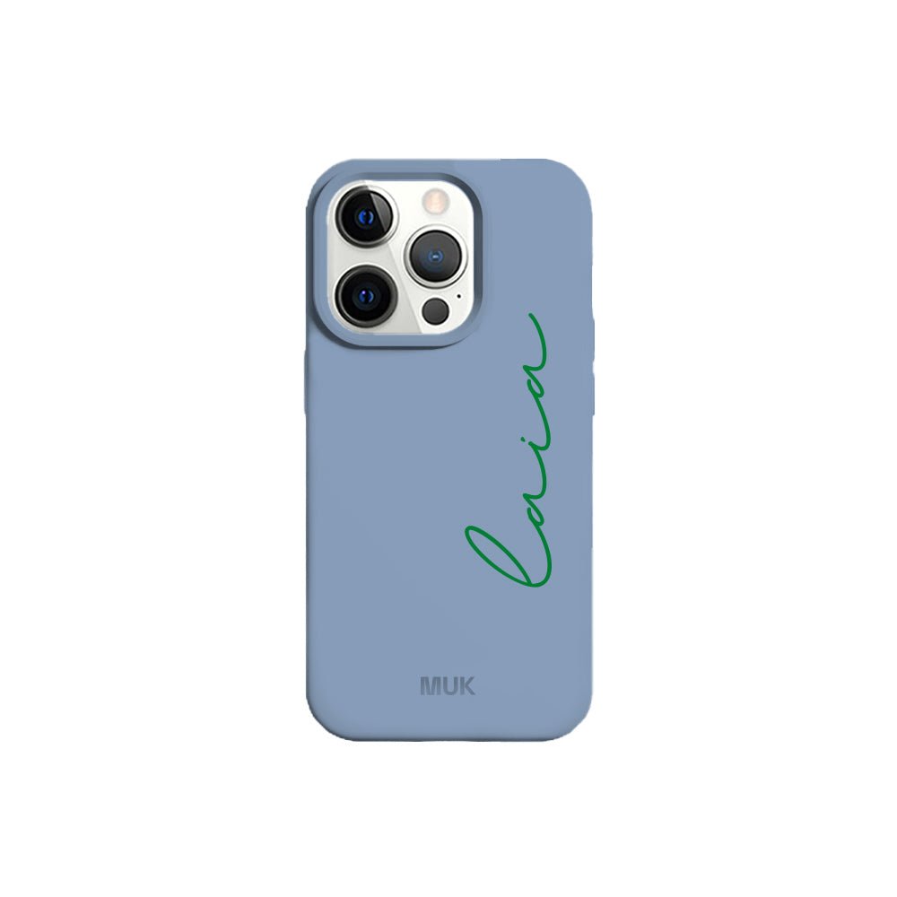 Blue TPU mobile phone case with personalized name design
