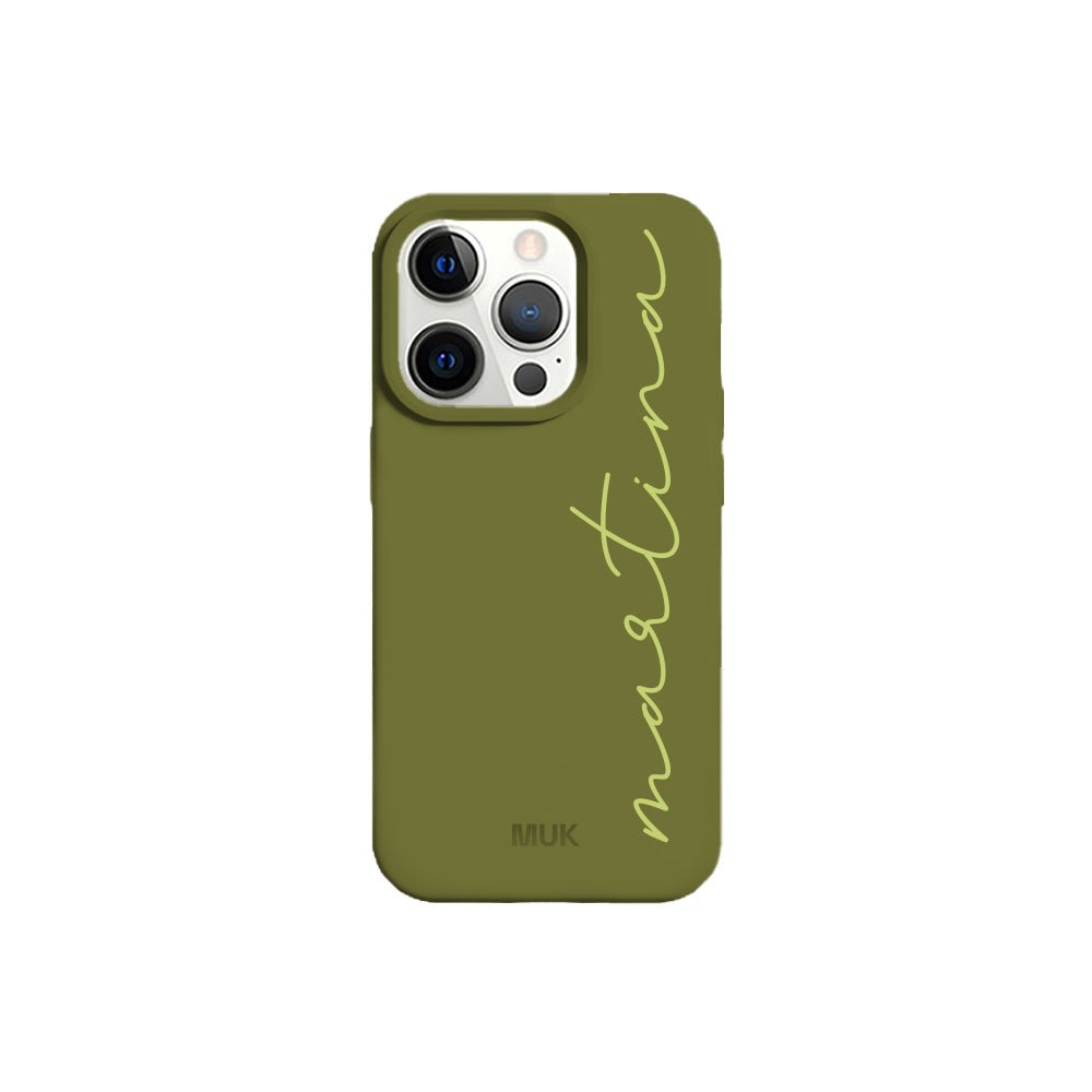 Green TPU mobile phone case with personalized name design
