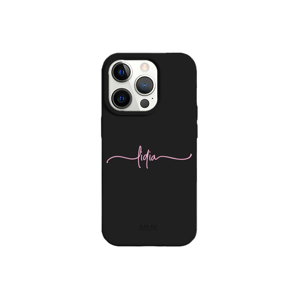 Black TPU mobile phone case with personalized name design
