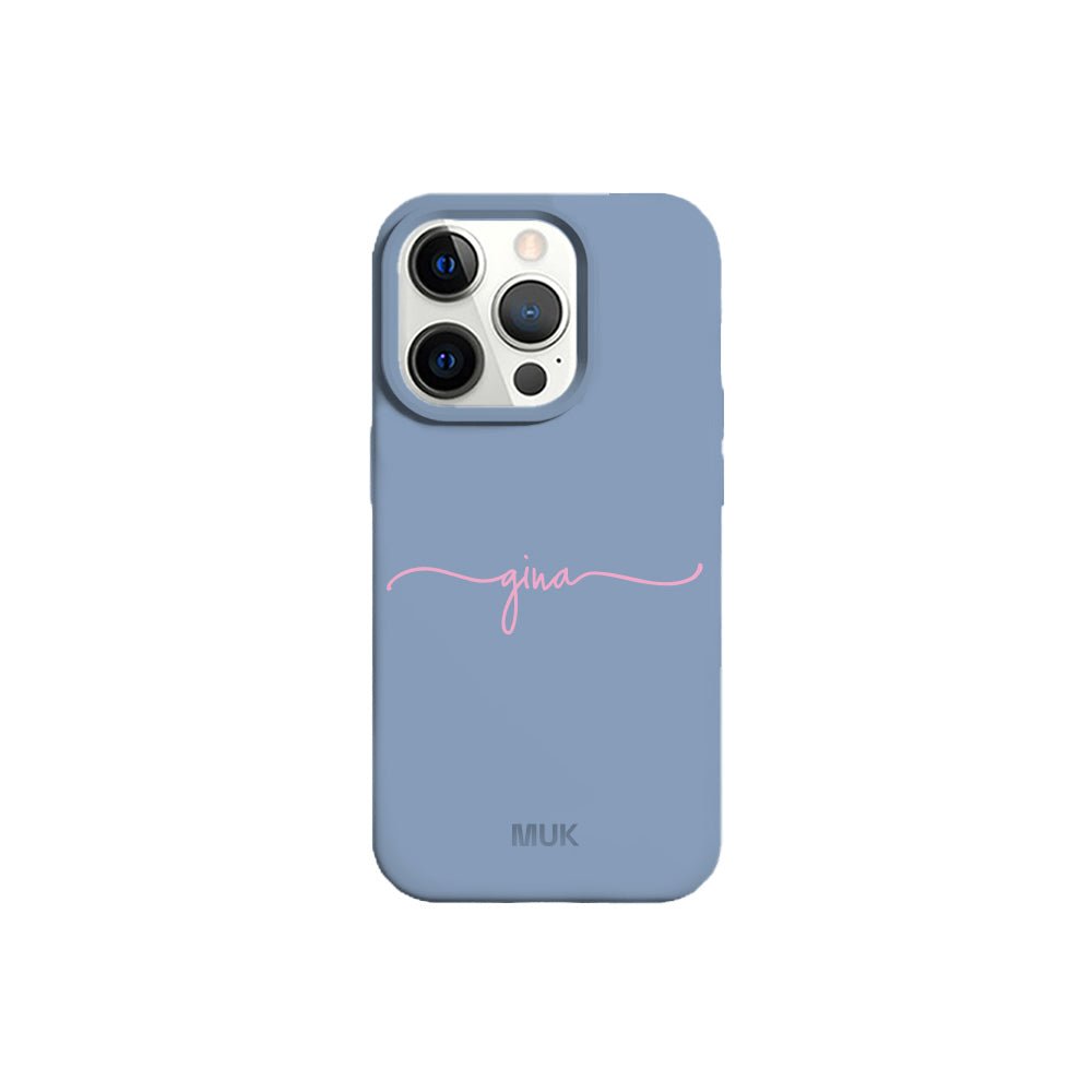 Blue TPU mobile phone case with personalized name design
