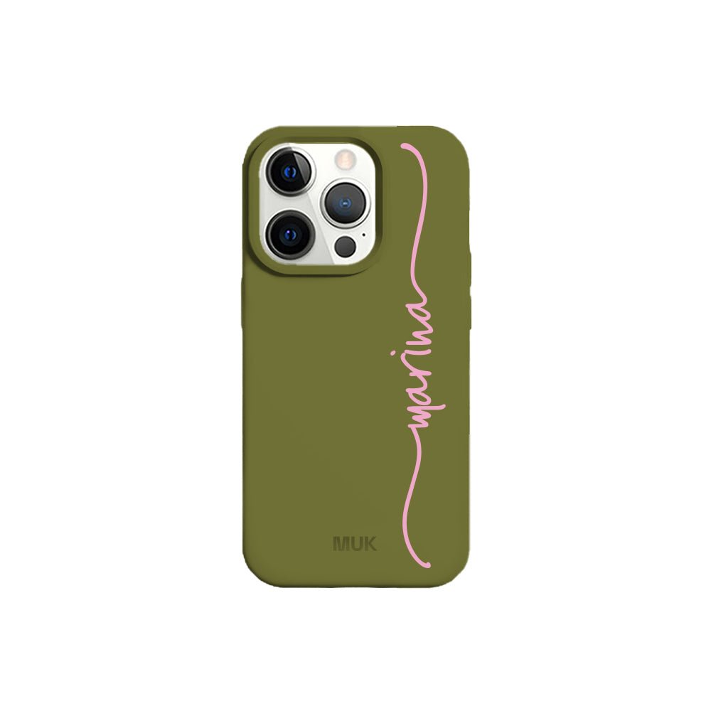 Green TPU mobile phone case with personalized name design
