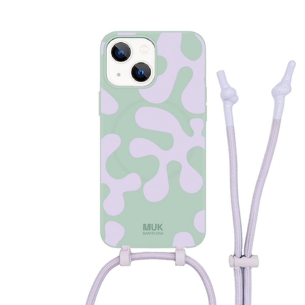 MagSafe compatible  Phone Case with green coral print on a lilac base.  Phone Cases with wireless charging (from iPhone12).
