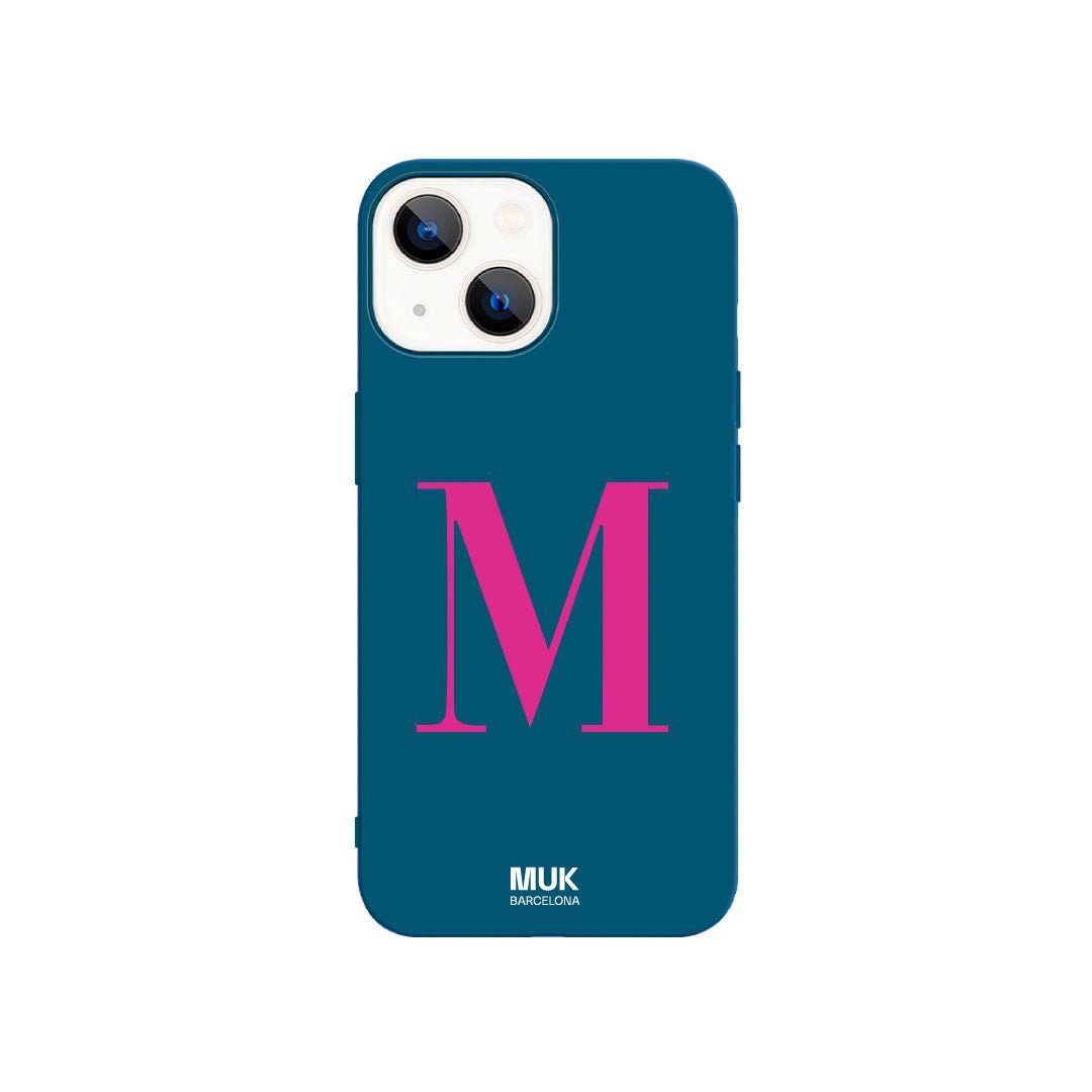 Blue TPU phone case with personalized text and name with handwritten typography.
