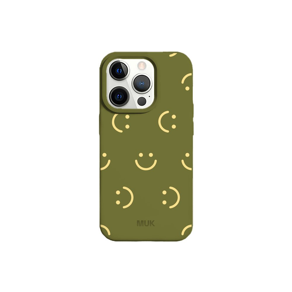 Green TPU mobile case with happy face design
