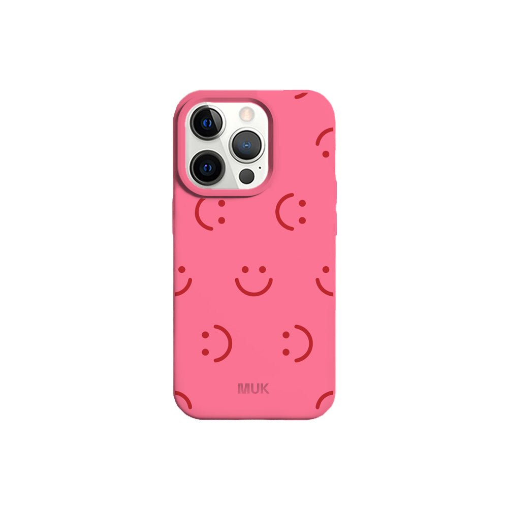 Funda de móvil TPU rosa con diseño happy face
