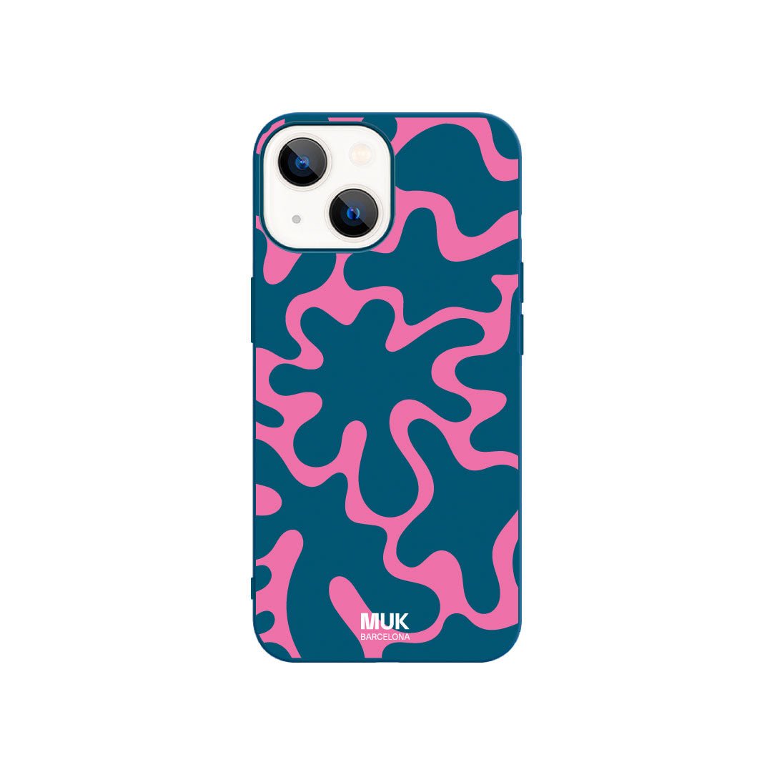 Blue TPU phone case with pink wavy frame design
