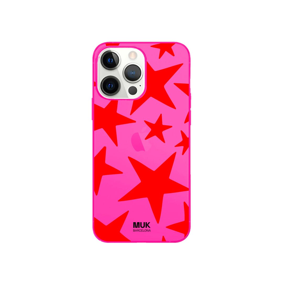 Funda de móvil color pink fluor con diseño de estrellas
