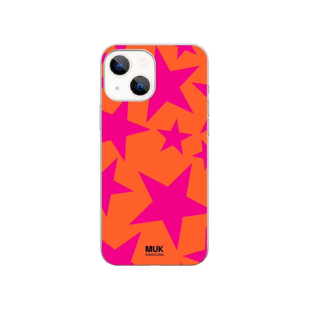 Clear phone case with stars pink orange print
