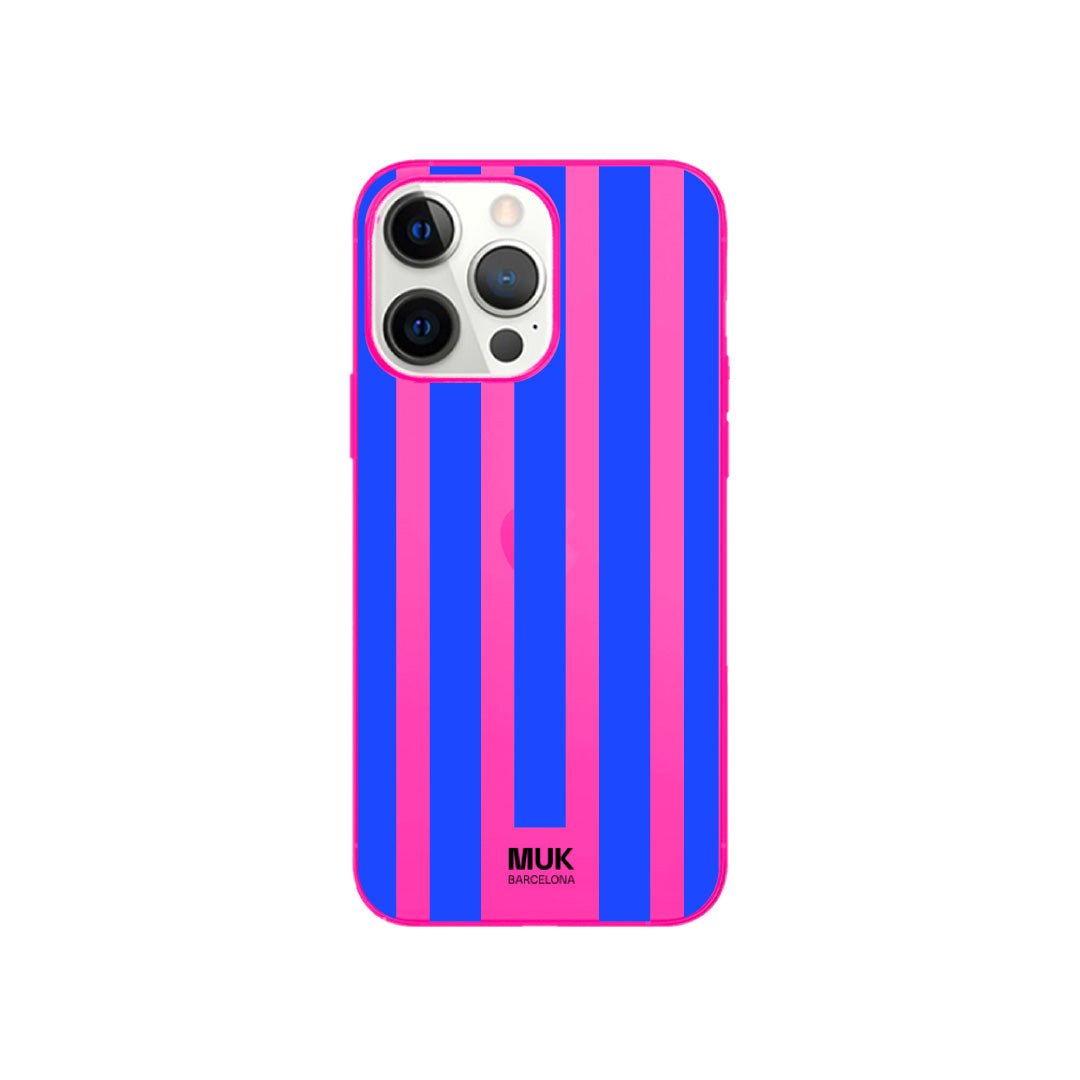 Funda de móvil color pink fluor con diseño de rayas
