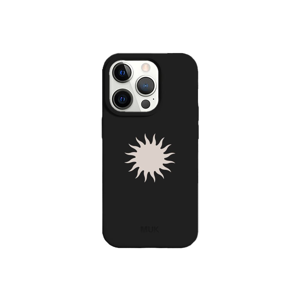 Funda de móvil TPU negra con diseño del sol
