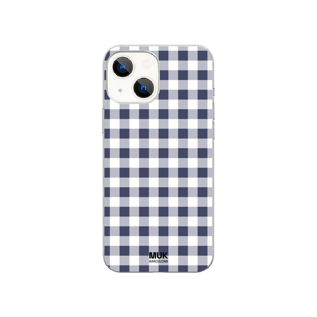 Transparent phone case with Vichy print in navy blue color
