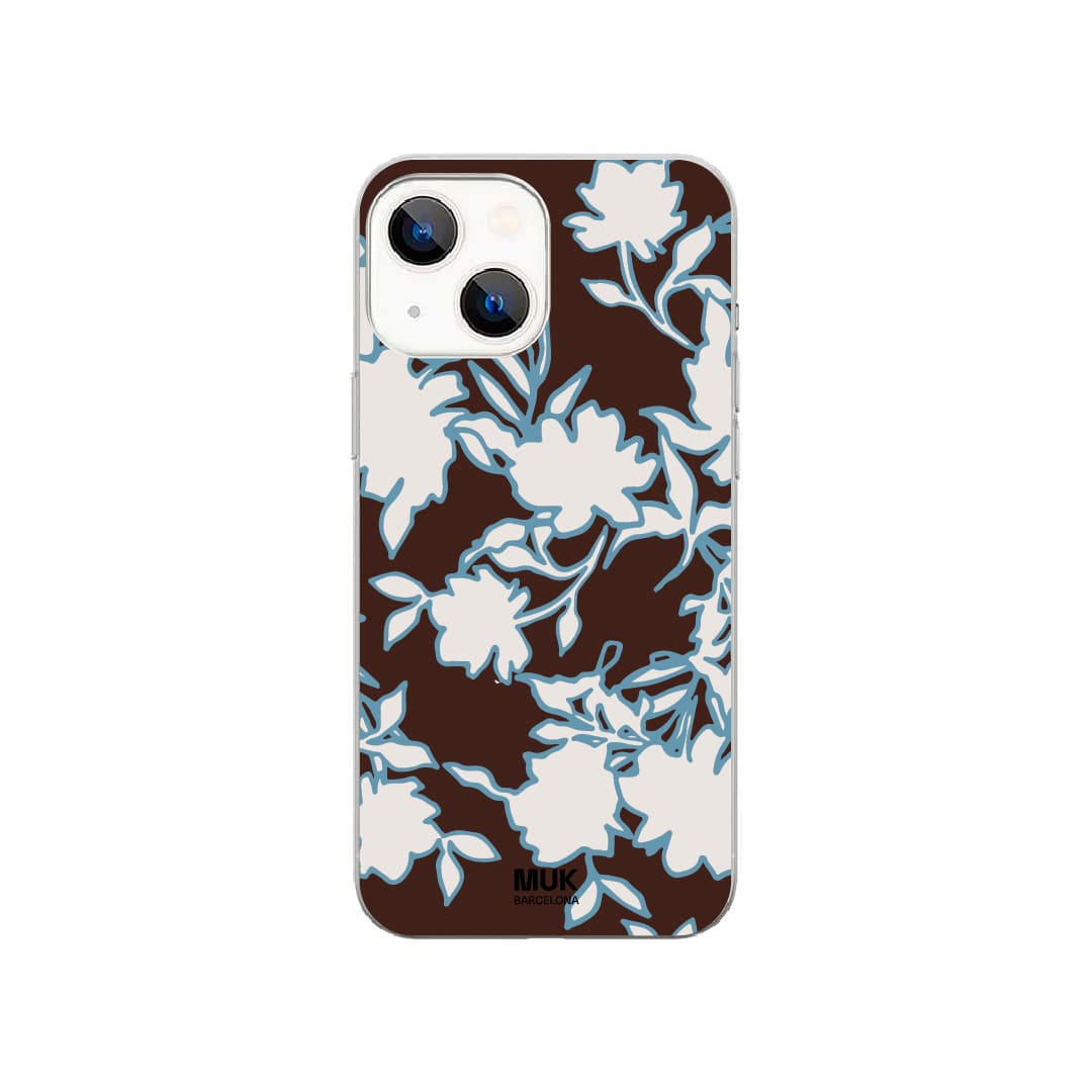 Transparent phone case with white flowers print
