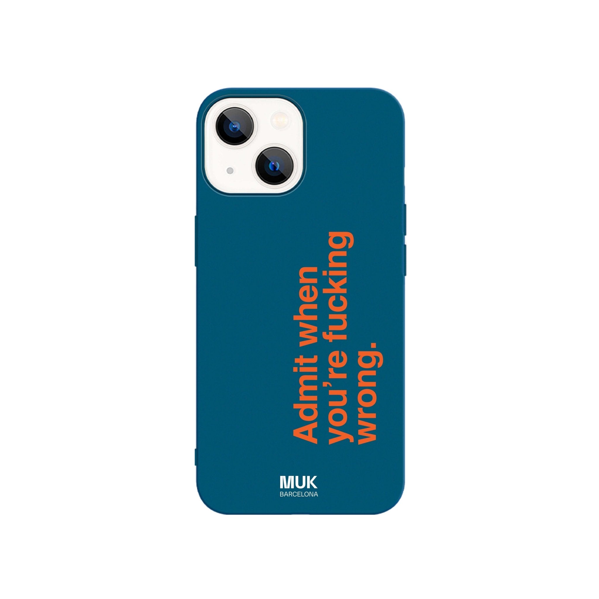 Funda de móvil TPU azul con texto lateral naranja

