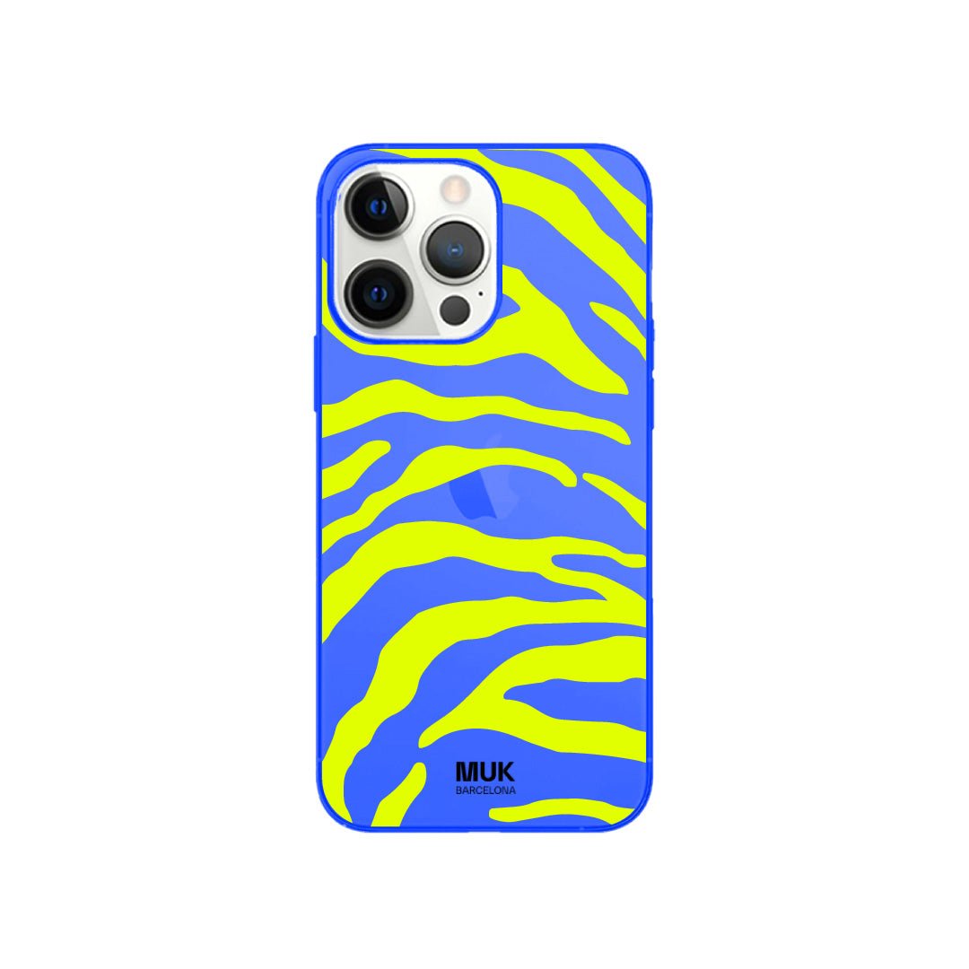 Funda de móvil color blue fluor con diseño de zebra
