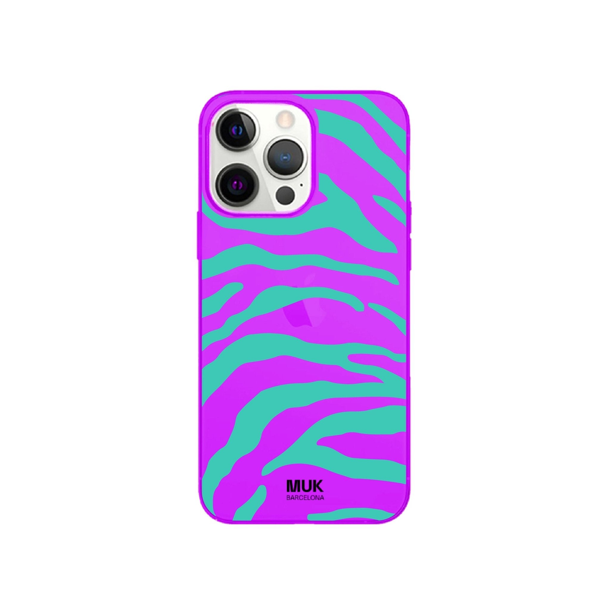 Funda de móvil color purple fluor con diseño de zebra 
