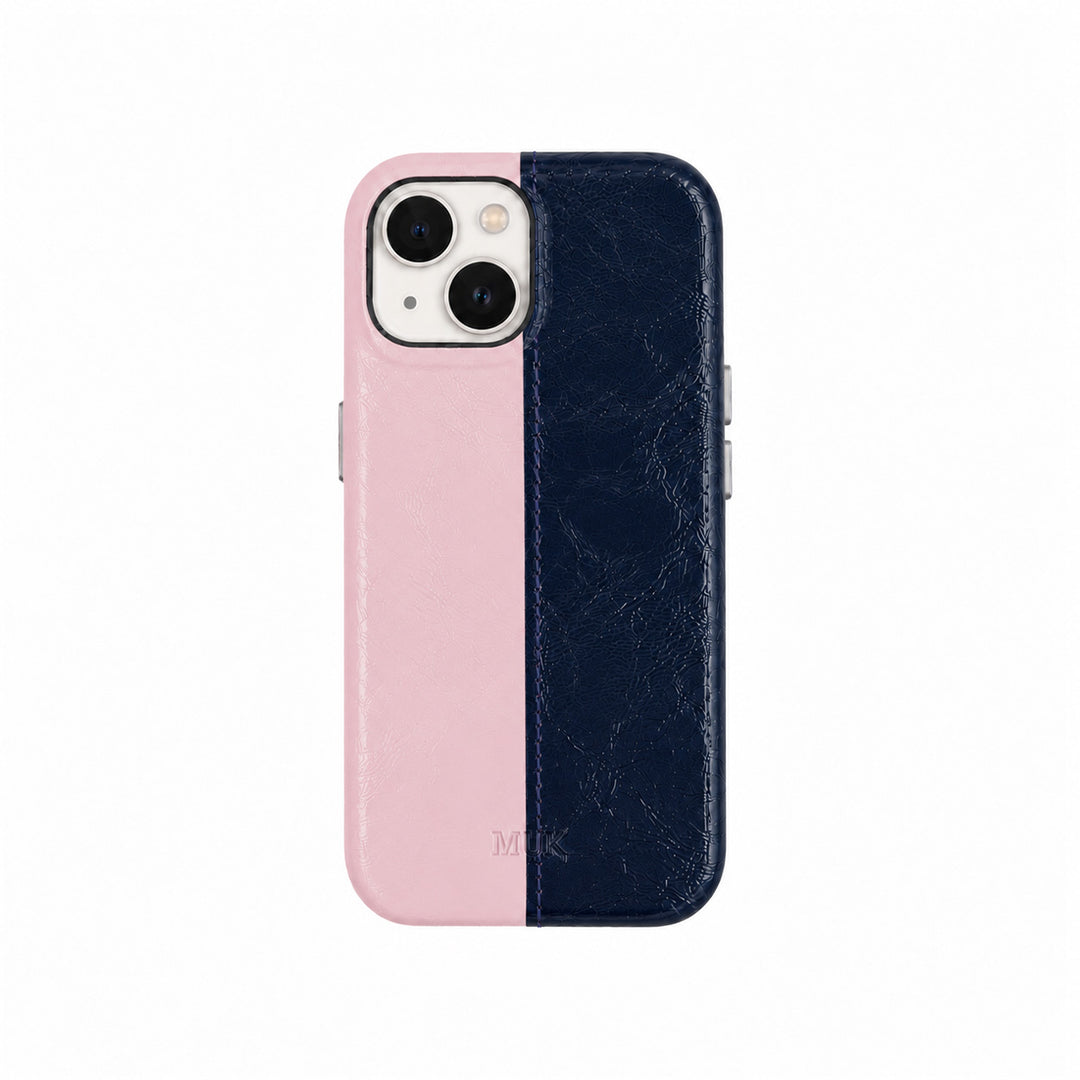 Leather Half Pink / Dark Blue Phone Case