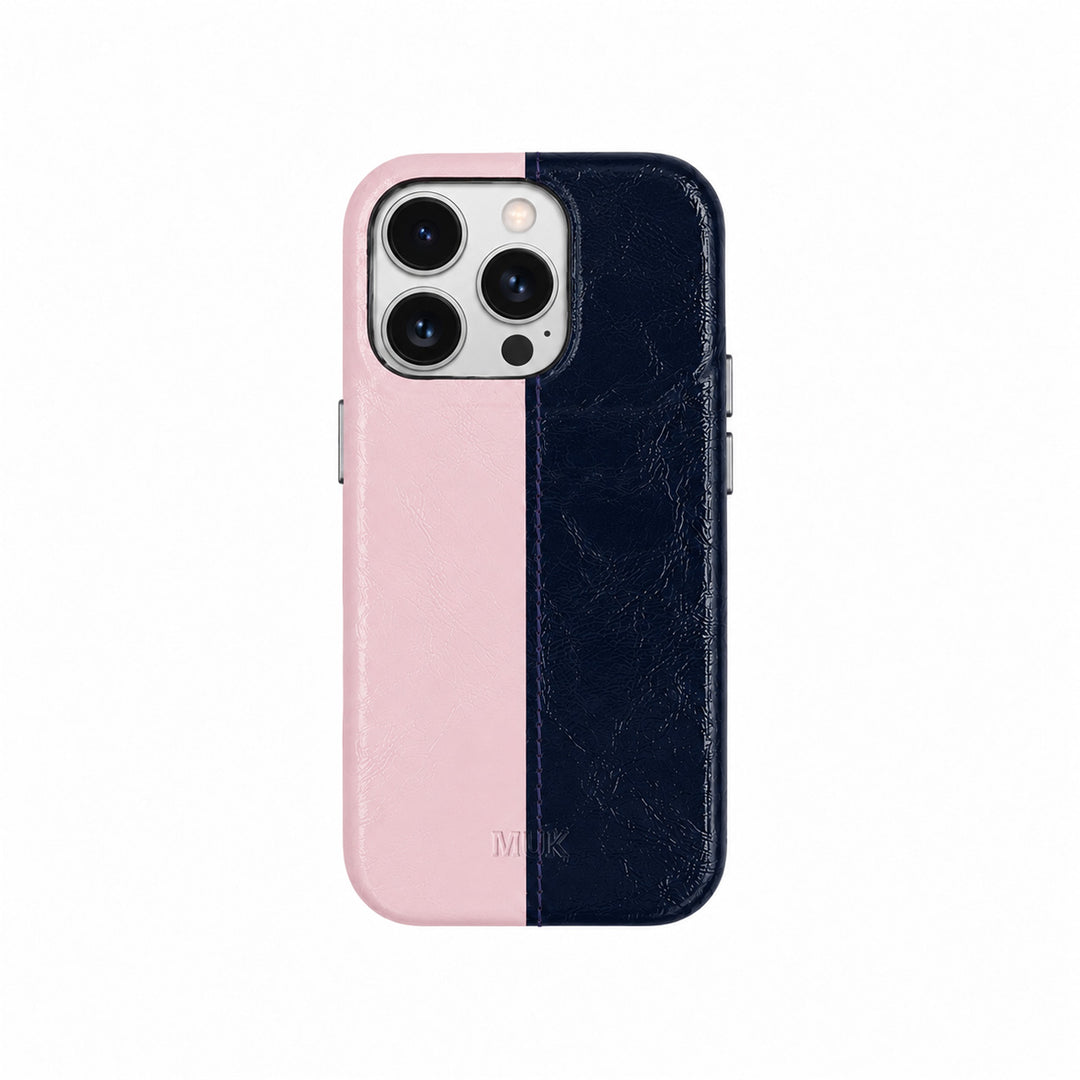 Leather Half Pink / Dark Blue Phone Case