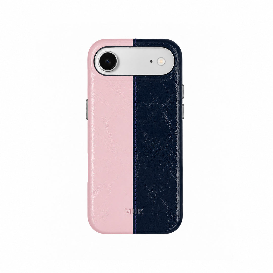 Leather Half Pink / Dark Blue Phone Case