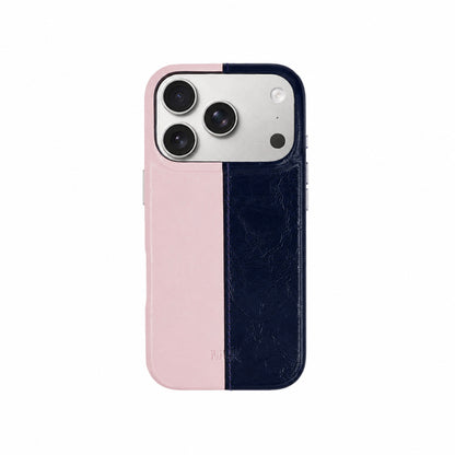 Leather Half Pink / Dark Blue Phone Case