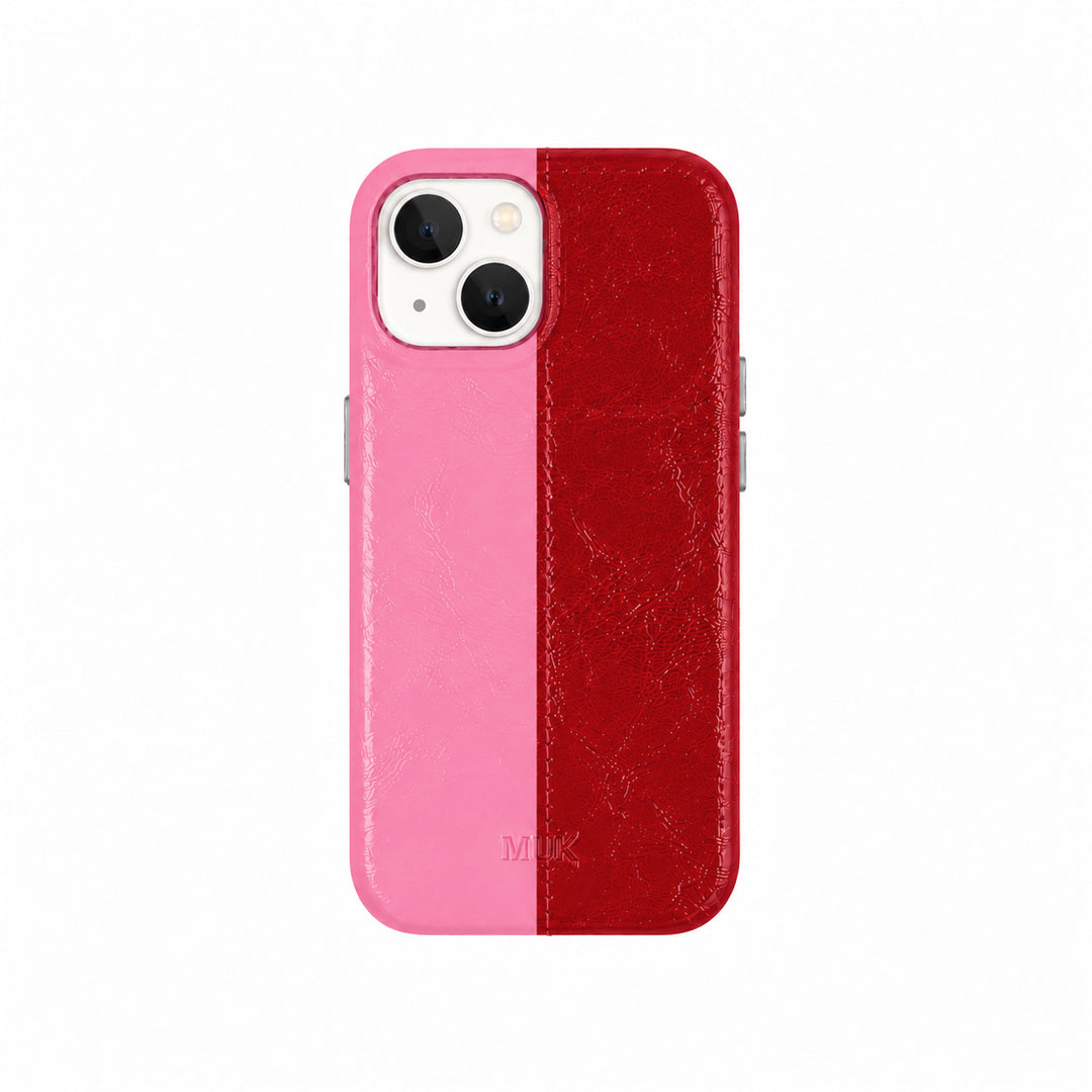 Leather Half Pink/Red Phone Case