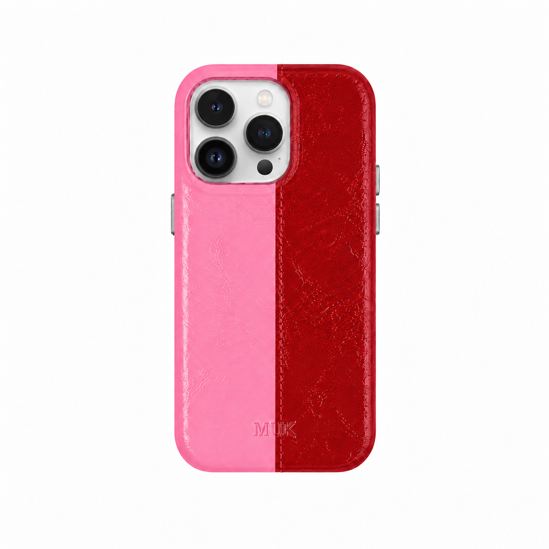 Leather Half Pink/Red Phone Case