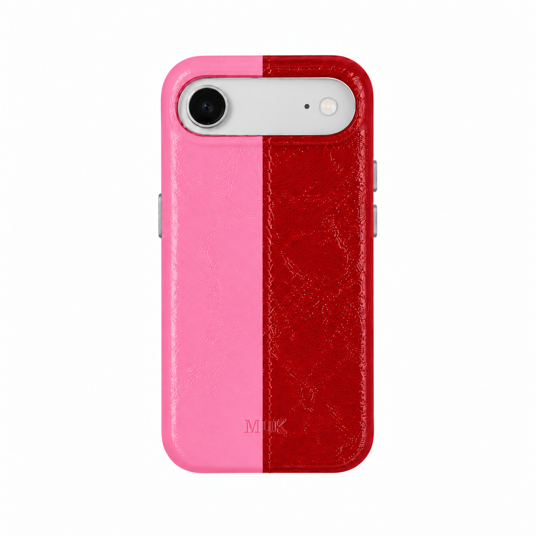 Leather Half Pink/Red Phone Case