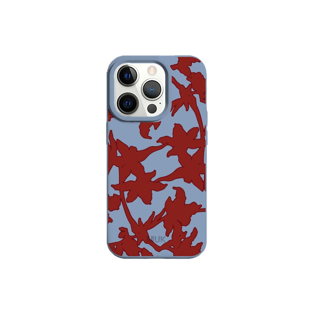 Blue TPU phone case with flowers red design 
