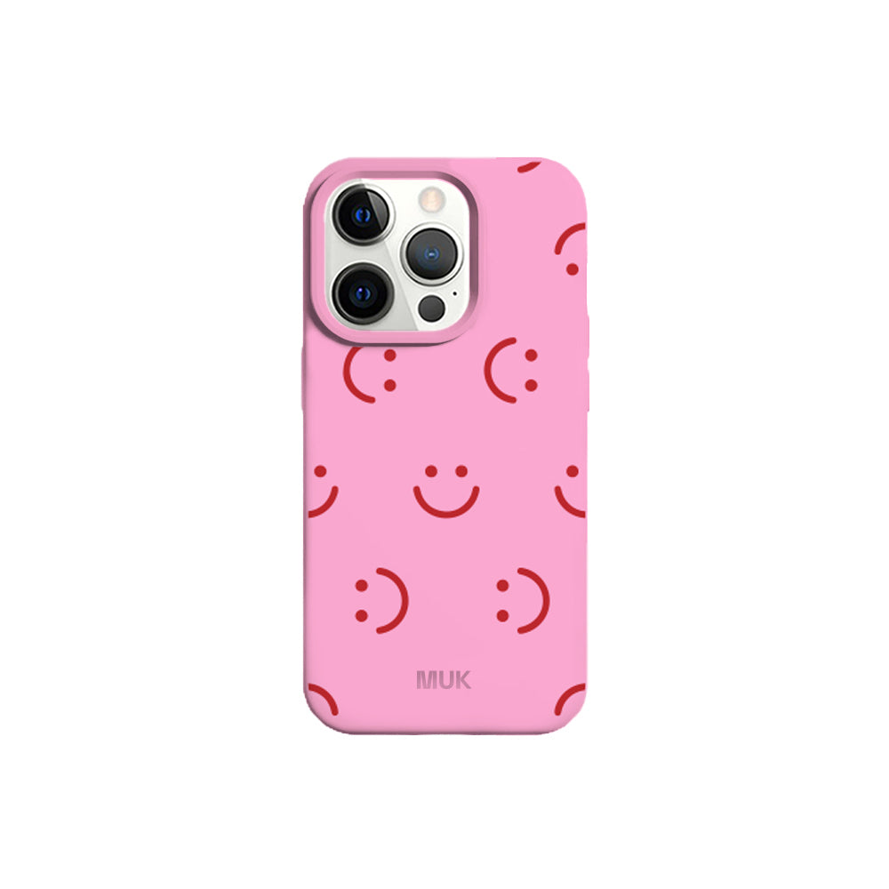 Funda de móvil TPU rosa con diseño happy face
