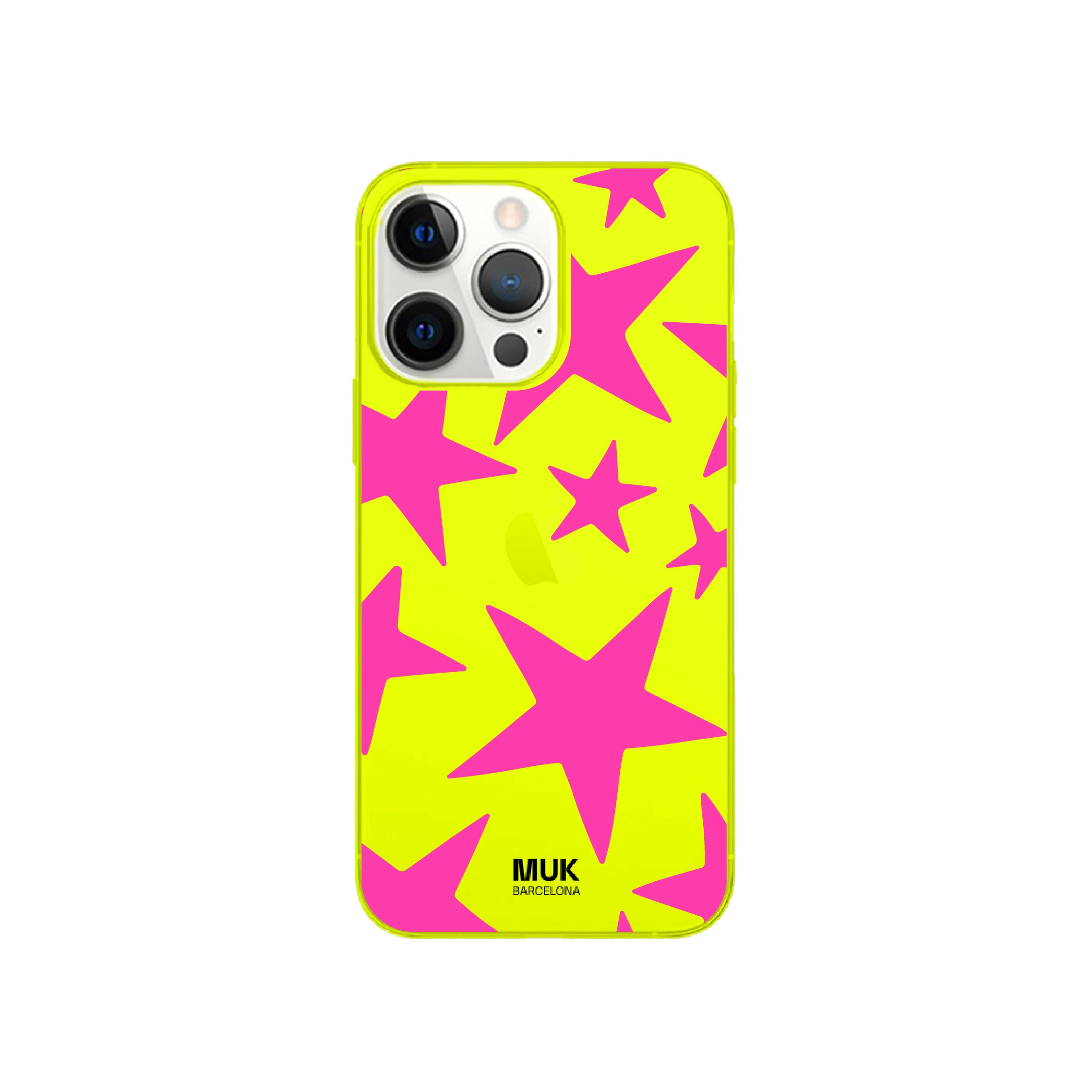 Funda de móvil color yellow fluor con diseño de estrellas
