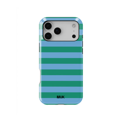 Tough Magsafe phone case -Stripes Blue Green