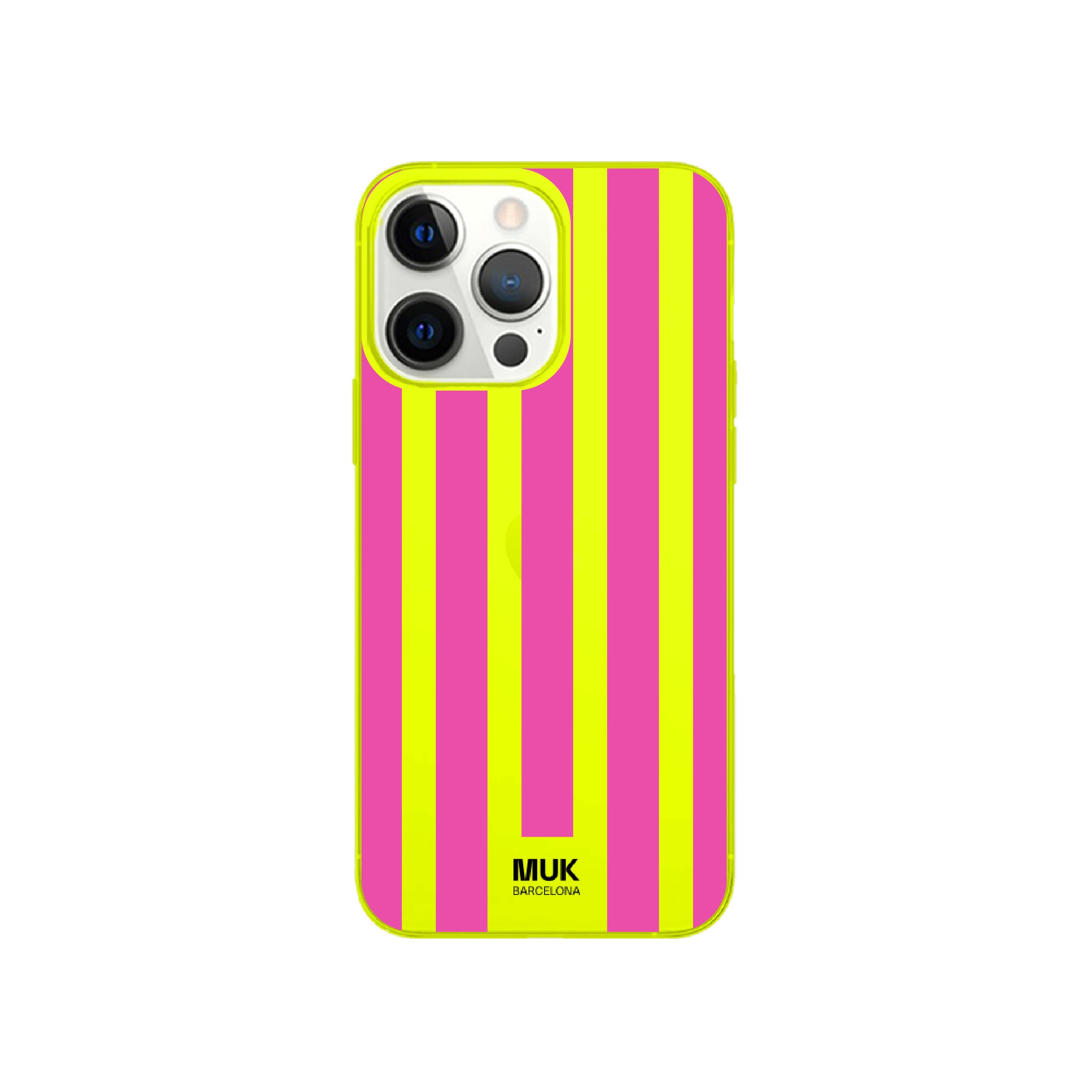 Funda de móvil color yellow fluor con diseño de rayas
